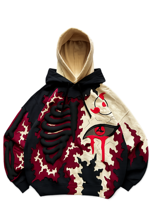 Noctra Crimson Eclipse Oversized Heavyweight Streetwear Hoodie Front View