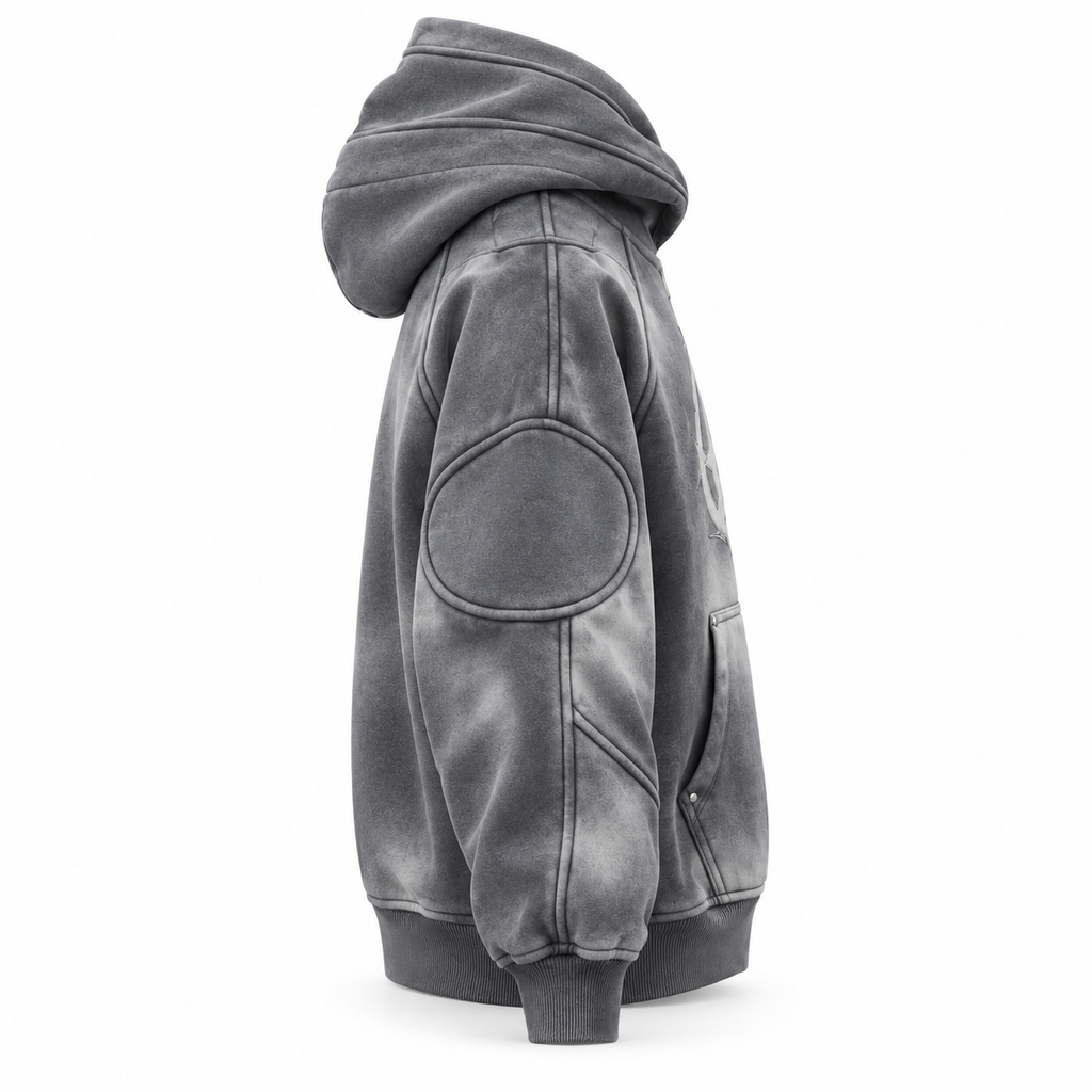 NOCTRA Static Veil grey graphic oversized hoodie chest design