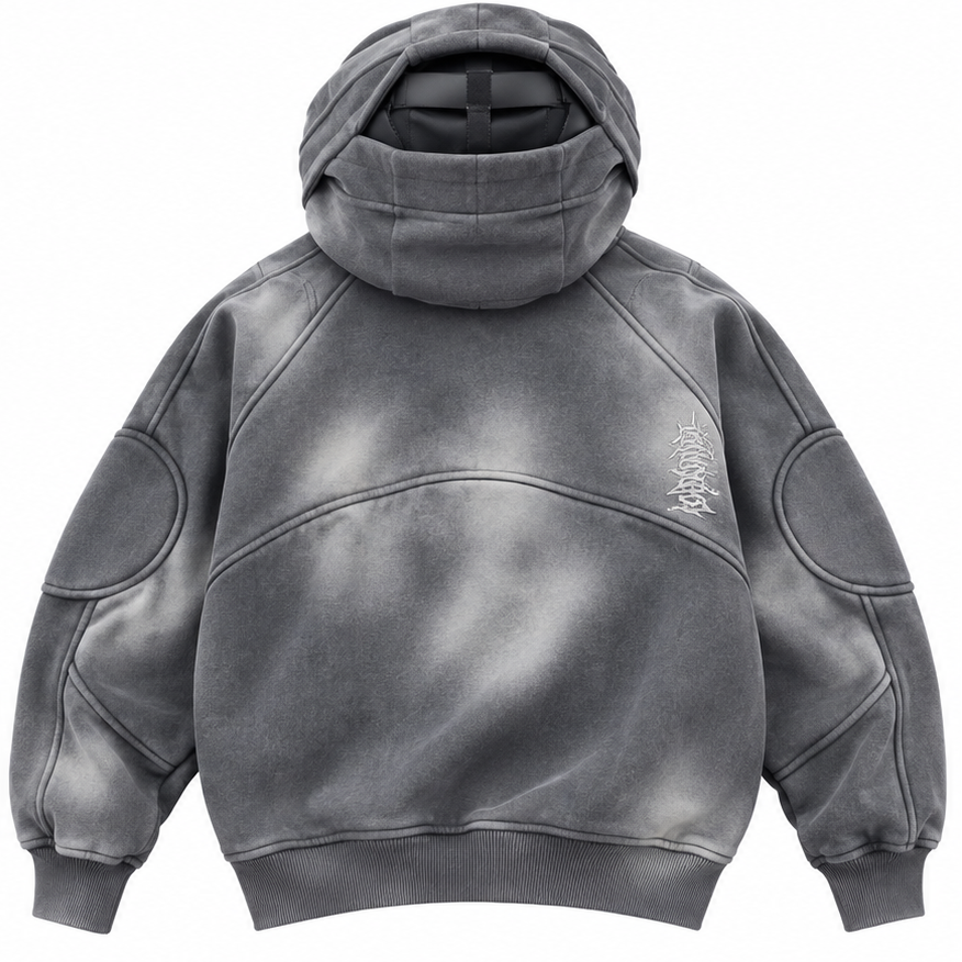 NOCTRA Static Veil grey oversized zip-up hoodie back