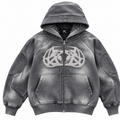 NOCTRA Static Veil grey oversized zip-up hoodie front