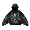 Noctra Twin Seraph black oversized hoodie with celestial angel graphic