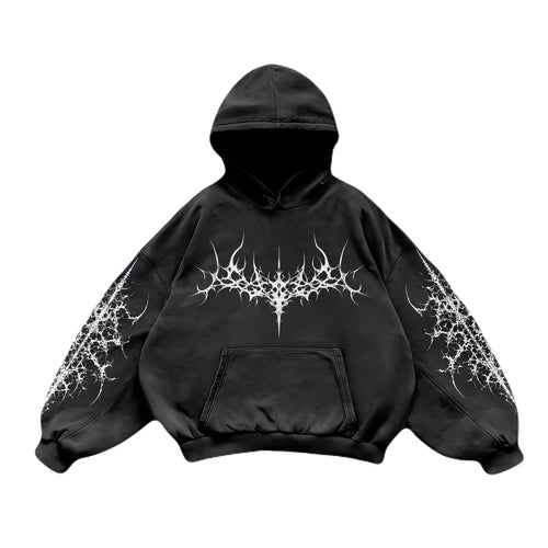 Noctra Black Ritual black oversized hoodie with gothic front graphic